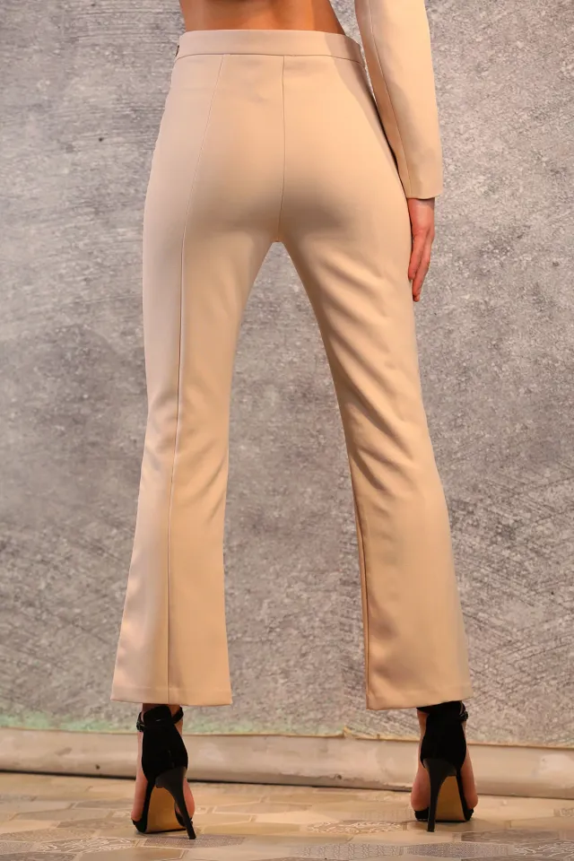 Kadın Fermuarlı Çimalı Pantolon Taş