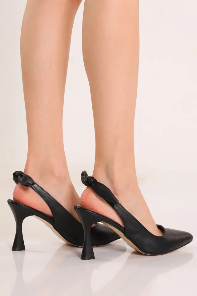 Kadın Fiyonk Topuk Sivri Burun Topuklu Ayakkabı Siyah