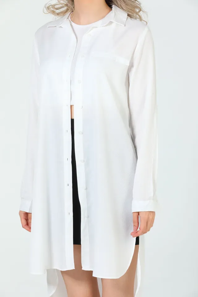 Kadın Gömlek Yaka Ön Ve Yanlar Düğmeli Tunik Beyaz