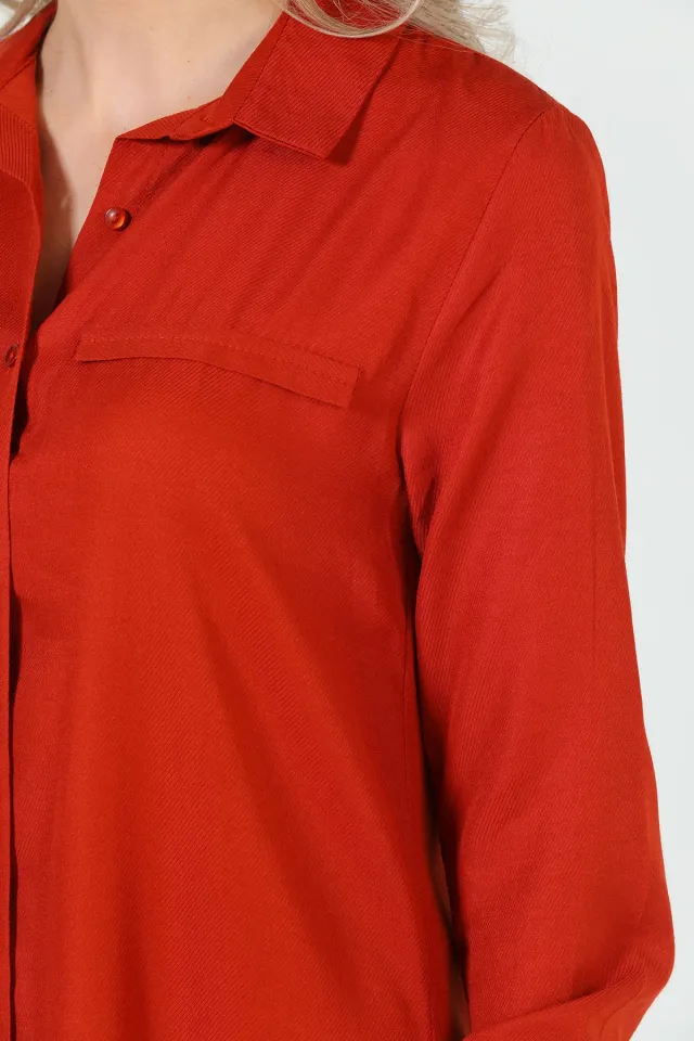 Kadın Gömlek Yaka Ön Ve Yanlar Düğmeli Tunik Kiremit