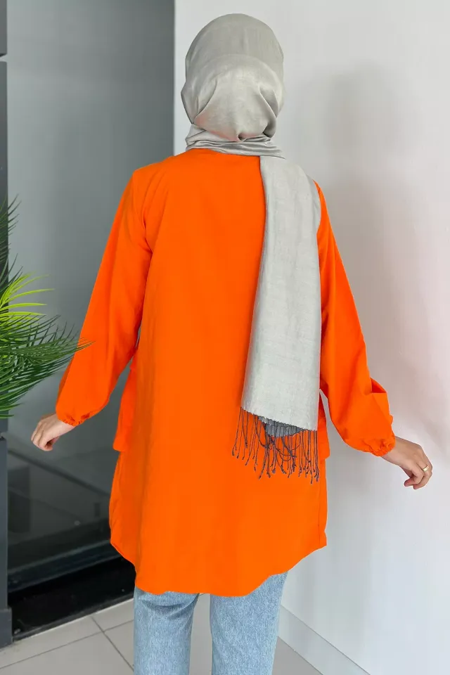 Kadın Hakim Yaka Ön Düğme Detaylı Etek Fırfırlı Tunik Orange
