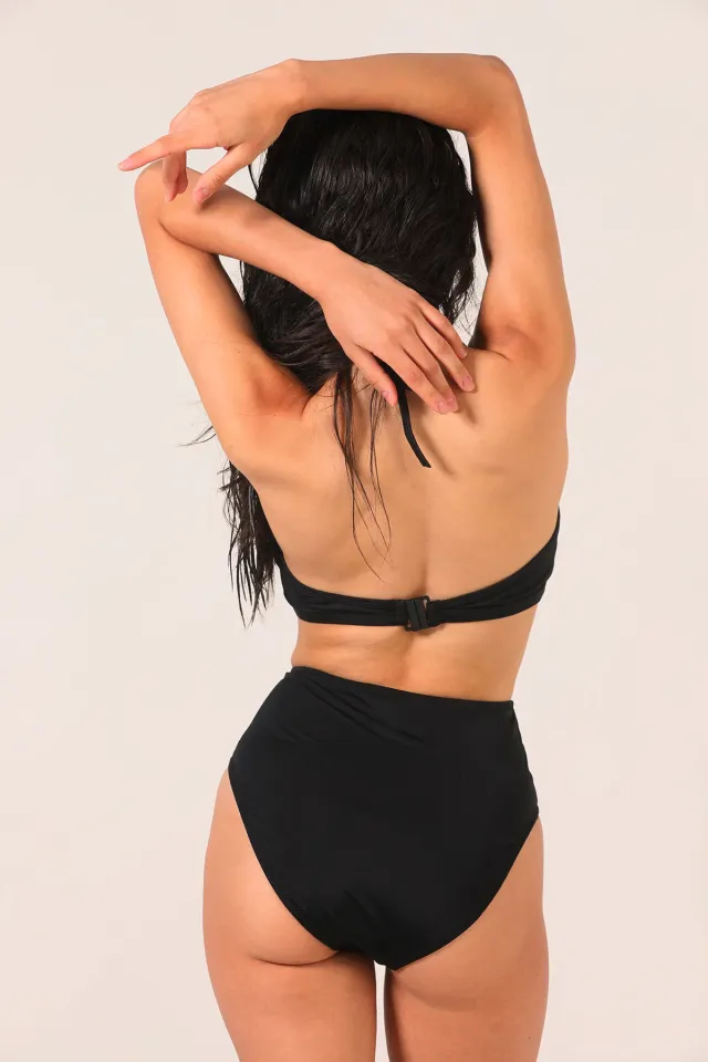 Kadın Halter Yaka Yüksek Bel Bikini Takım Siyah