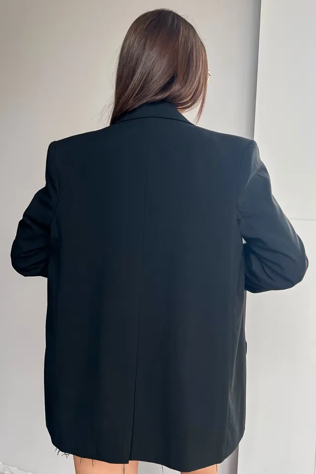 Kadın İç Astarlı Baskılı Ceket Siyah