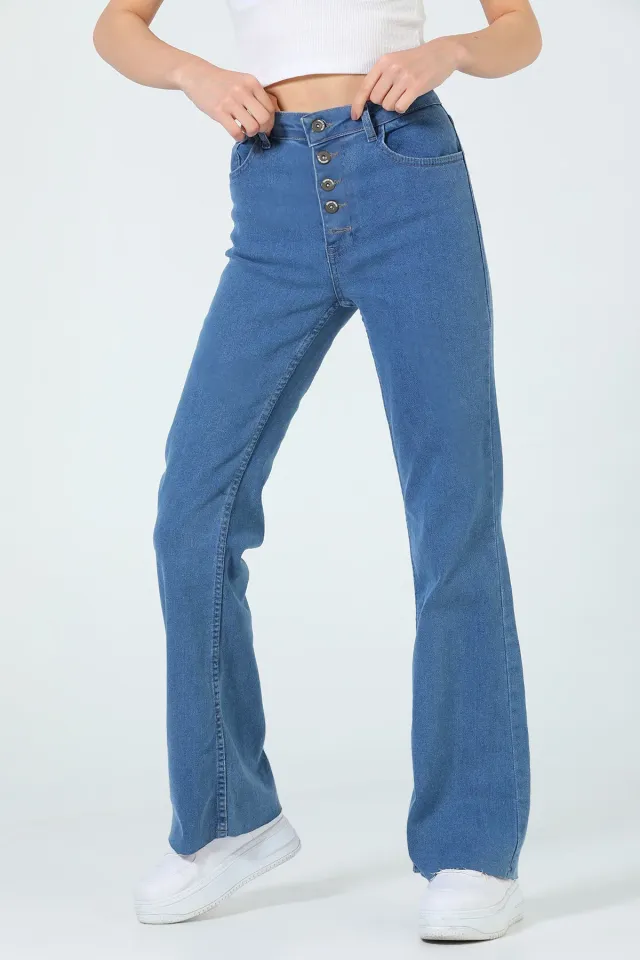 Kadın İspanyol Paça Jeans Pantolon Mavi