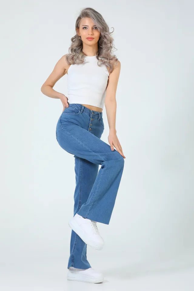 Kadın İspanyol Paça Jeans Pantolon Mavi