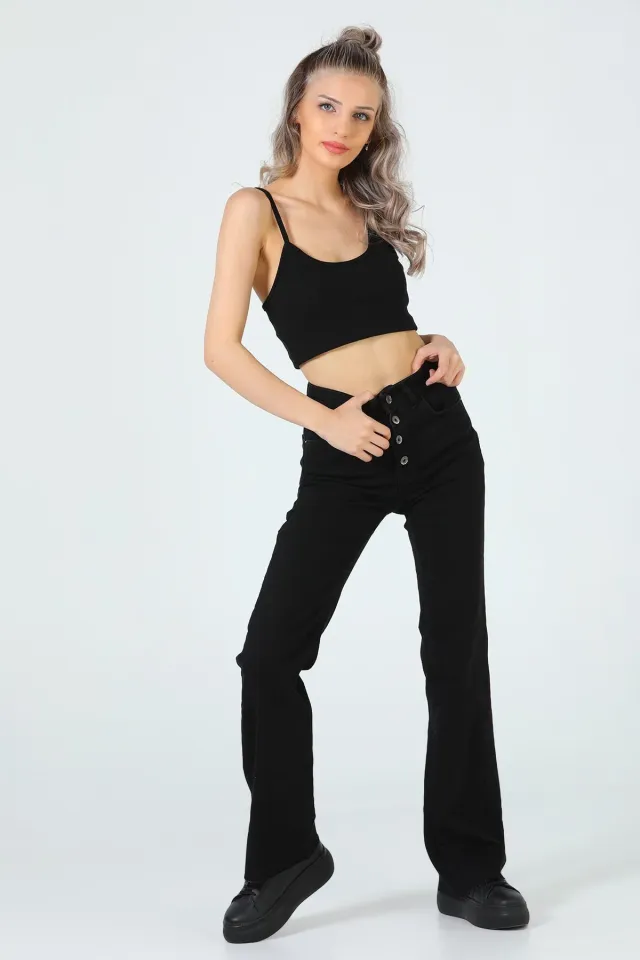 Kadın İspanyol Paça Jeans Pantolon Siyah