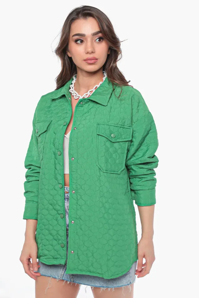 Kadın Kapitoneli Çıtçıtlı Ceket Yeşil
