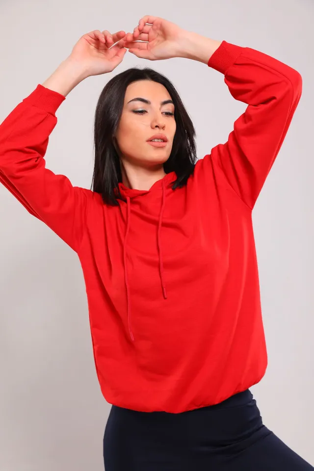 Kadın Kapüşonlu Basic Sweatshırt Kırmızı
