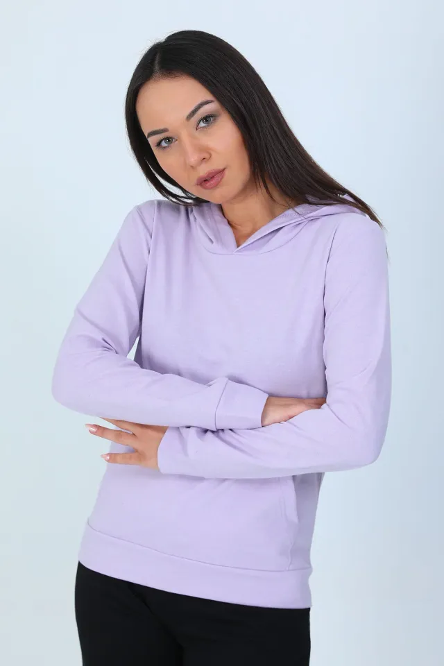 Kadın Kapüşonlu Ön Cep Detaylı Sweatshirt Lila