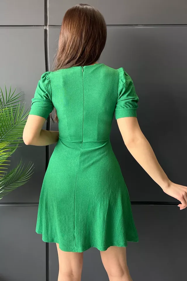 Kadın Kare Yaka Likralı Elbise Koyuyeşil