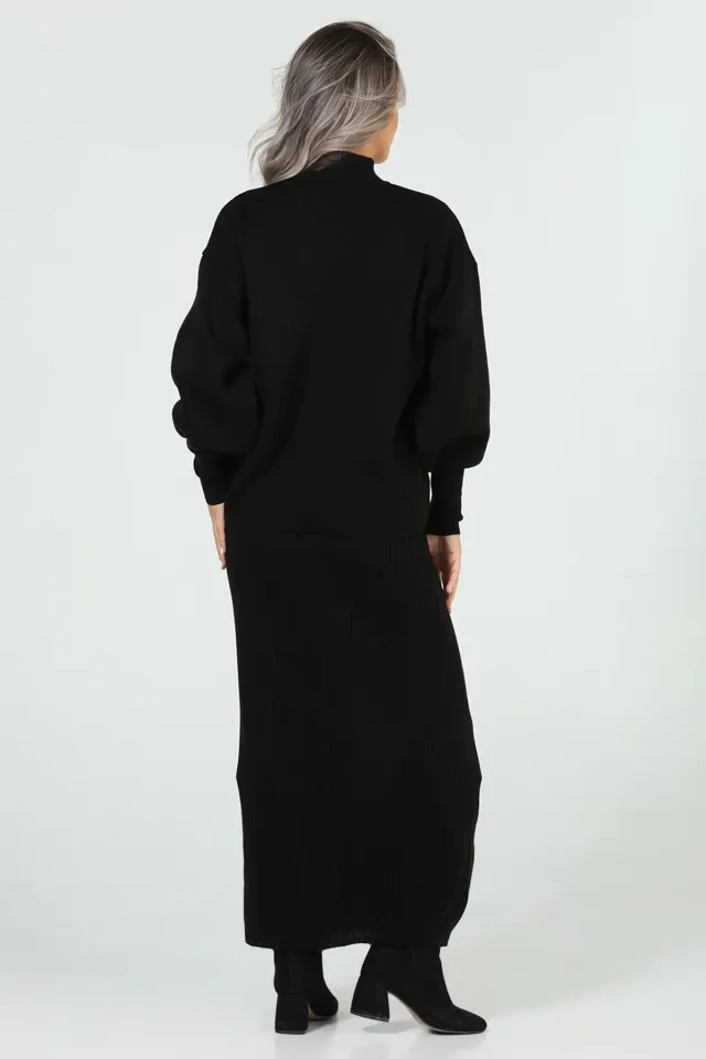 Kadın Kazak Elbise Triko İkili Takım Siyah