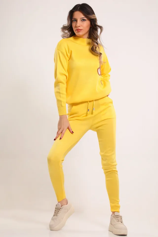 Kadın Kazak Pantolon Triko İkili Takım Sarı