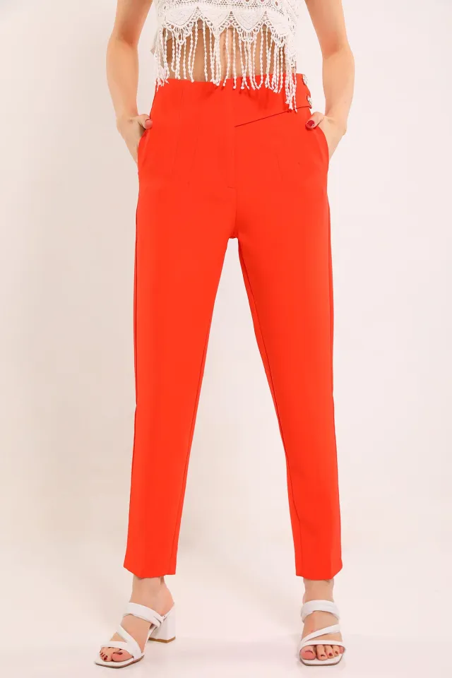 Kadın Kemer Düğmeli Pantolon Orange