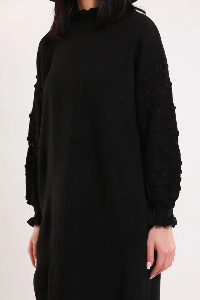 Kadın Kol Detaylı Triko Tunik Siyah