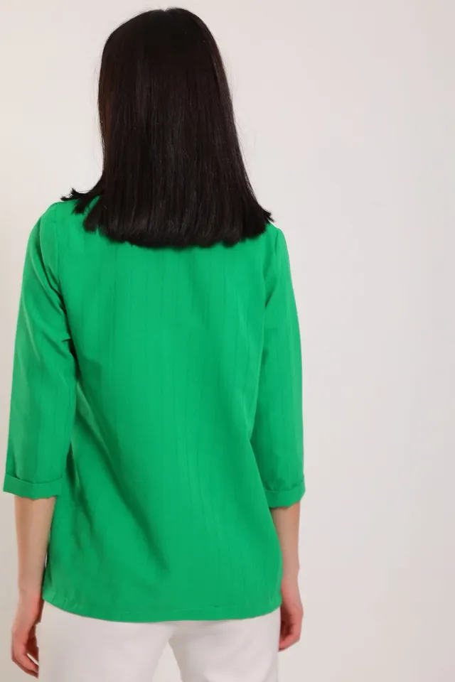 Kadın Kol Katlamalı Gofre Düz Ceket Yeşil