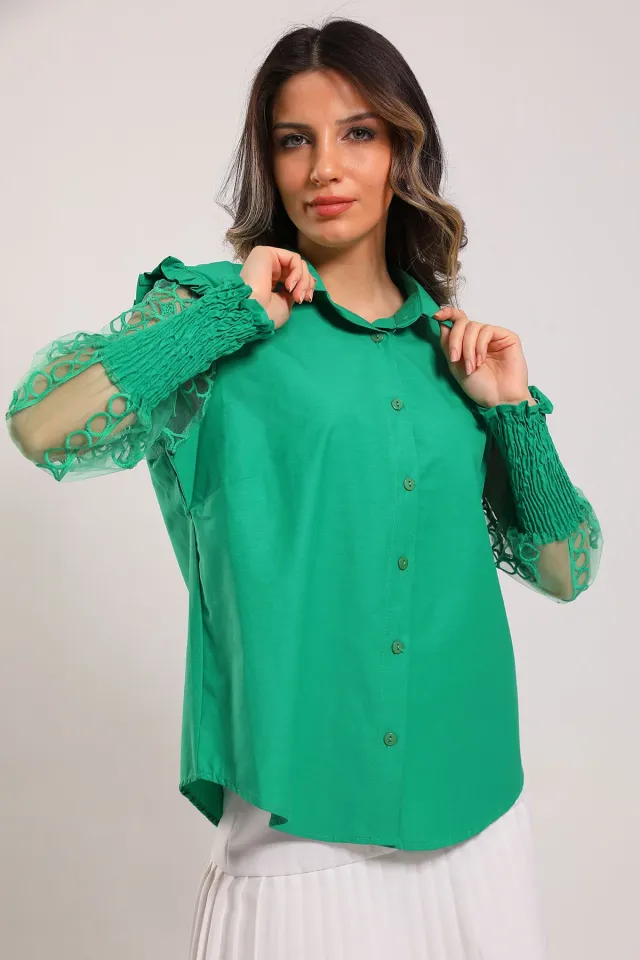 Kadın Kol Tüllü Gömlek Yeşil