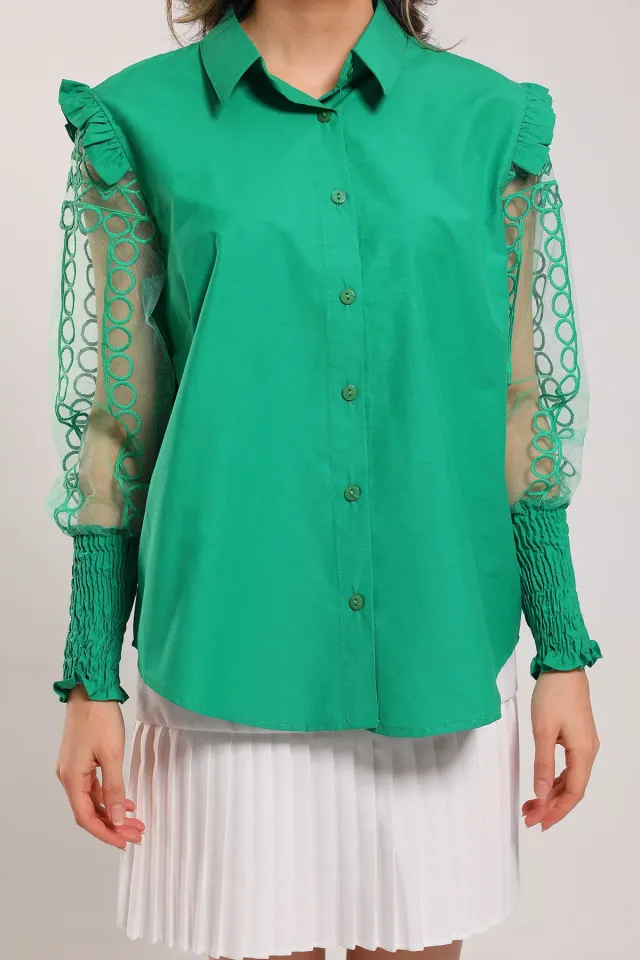 Kadın Kol Tüllü Gömlek Yeşil