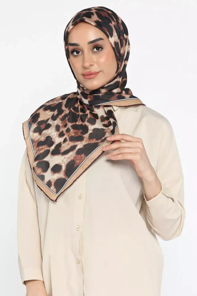 Kadın Leopar Desen Bonjela Soft Eşarp Camel