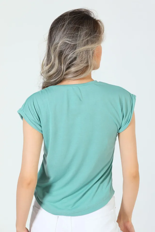 Kadın Likralı Bisiklet Yaka Duble Kol T-shirt Mint