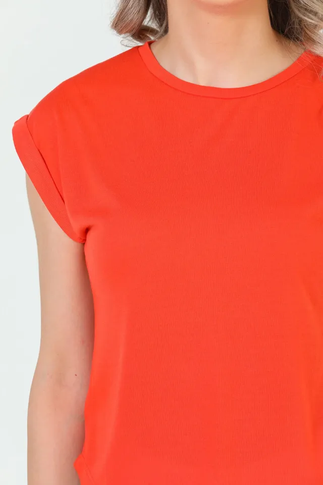 Kadın Likralı Bisiklet Yaka Duble Kol T-shirt Orange