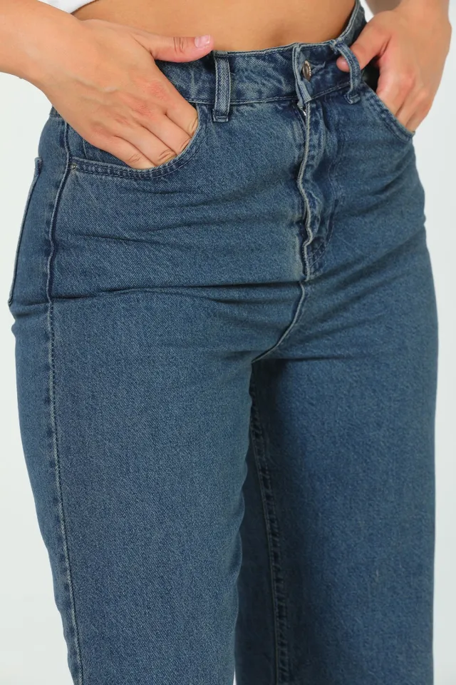 Kadın Mom Jeans Pantolon Mavi Tint