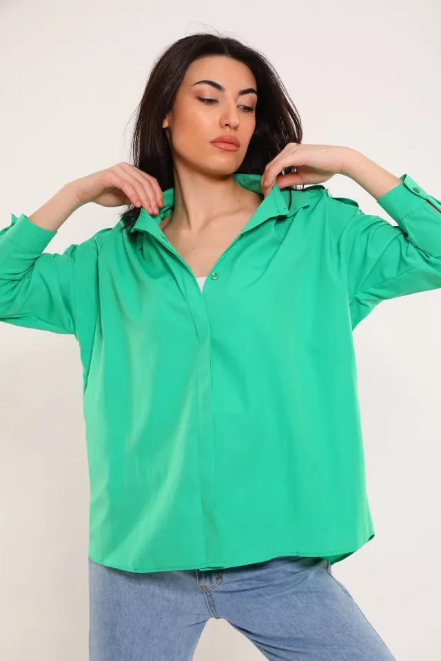 Kadın Omuz Detaylı Gömlek Yeşil