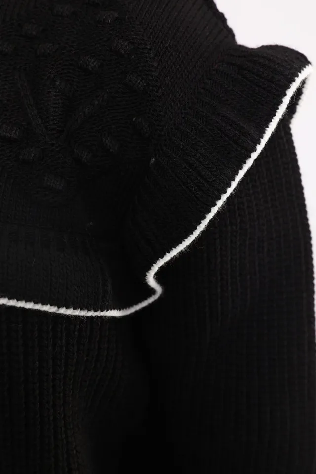 Kadın Ön Bağcık Detaylı Triko Bluz Siyah