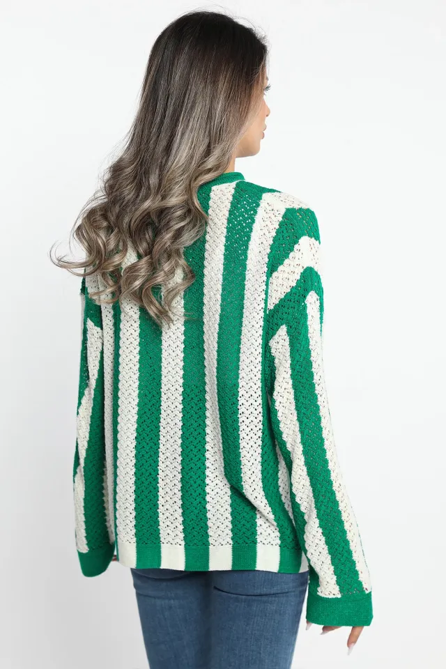 Kadın Ön Bağlama Detaylı Ajurlu Triko Bluz Yeşil