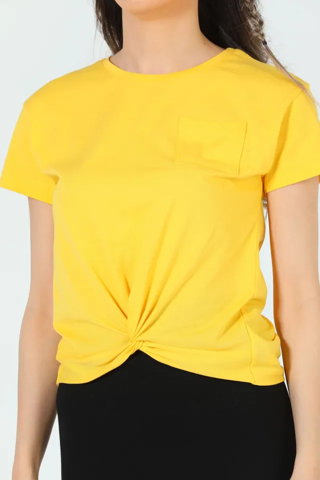 Kadın Ön Büzgü Detaylı T-shirt Sarı