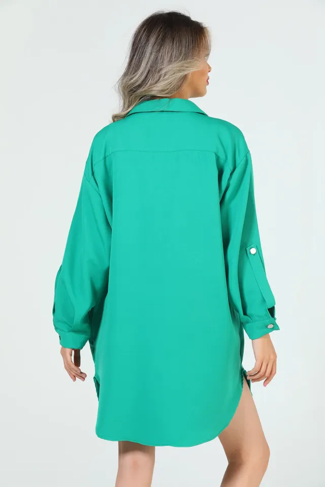 Kadın Ön Cep Detaylı Gömlek Yeşil