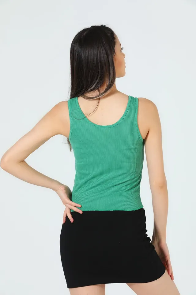 Kadın Ön Çıtçıt Detaylı Crop Bluz Yeşil