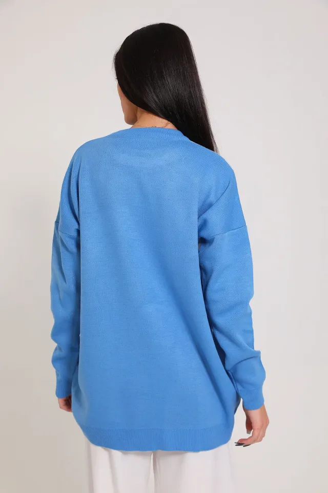 Kadın Ön Desenli Triko Tunik Mavi