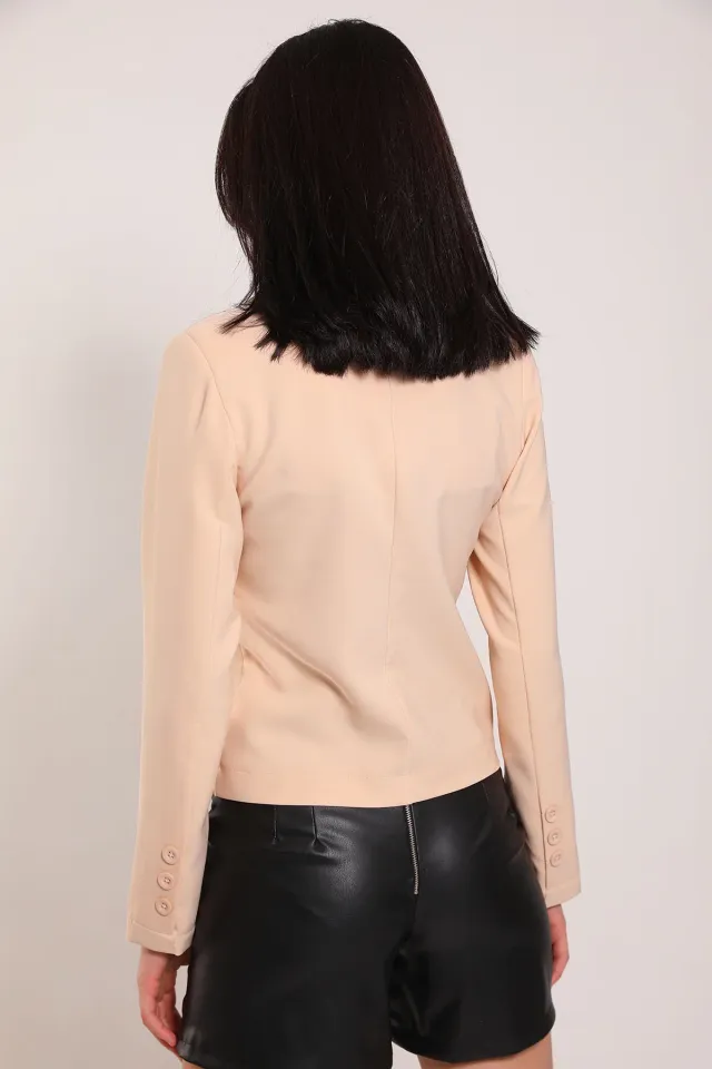 Kadın Ön Düğmeli Kısa Blazer Ceket Taş