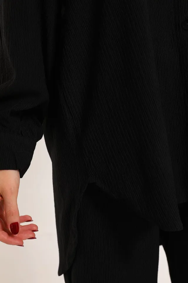 Kadın Örme Kumaş Kendinden Desenli İkili Takım Siyah