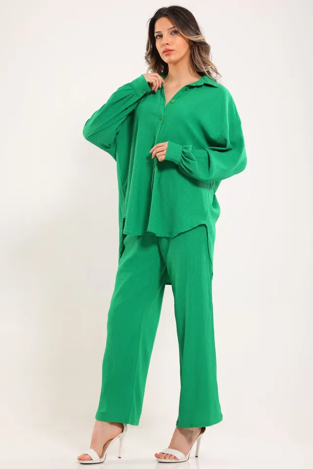 Kadın Örme Kumaş Kendinden Desenli İkili Takım Yeşil