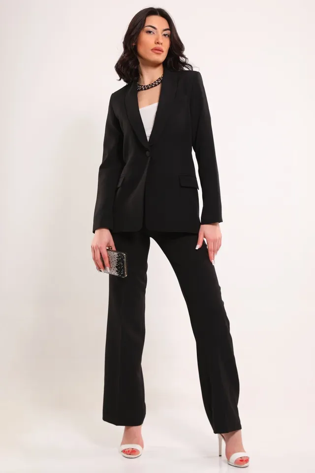 Kadın Palazzo Pantolon Blazer Ceket İkili Takım Siyah