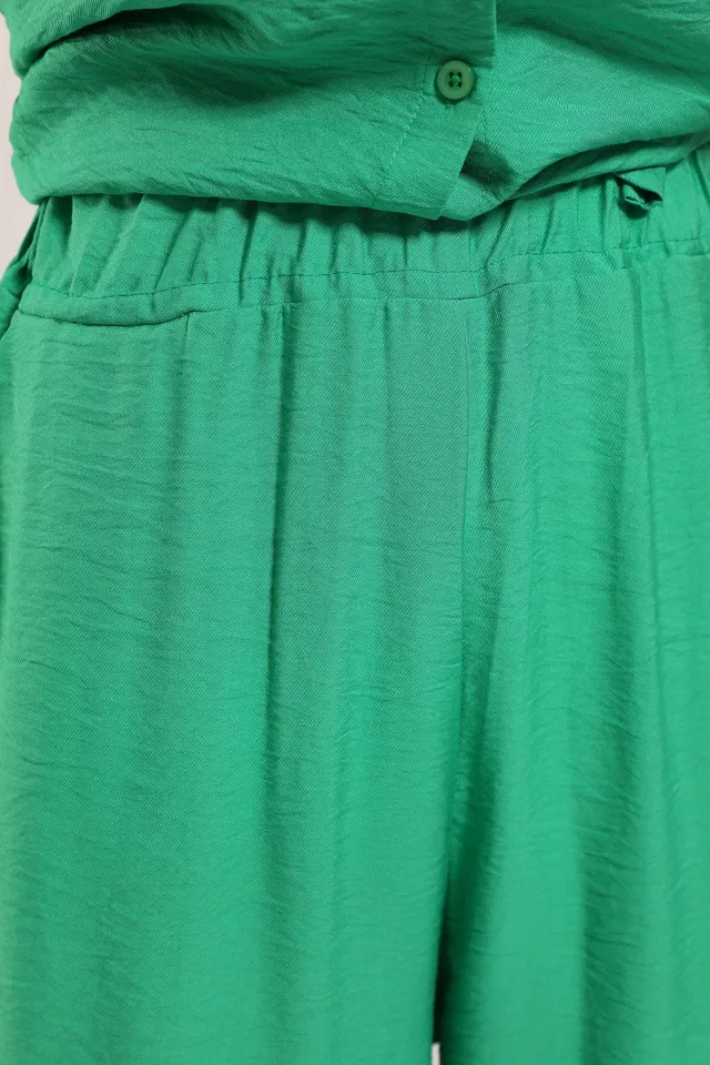 Kadın Pantolon Gömlek Günlük İkili Takım Yeşil