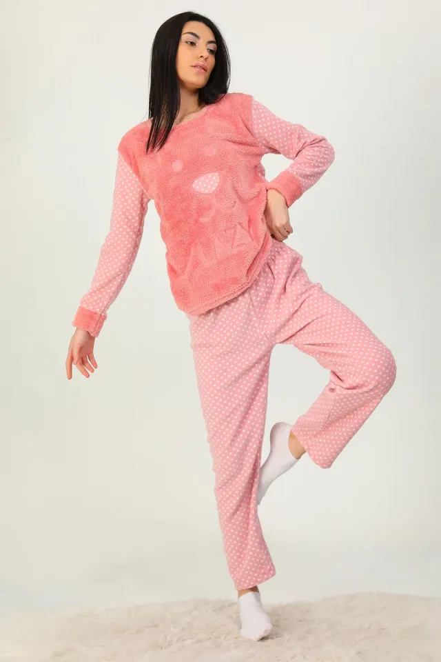 Kadın Peluş Pijama Takımı Koyupudra