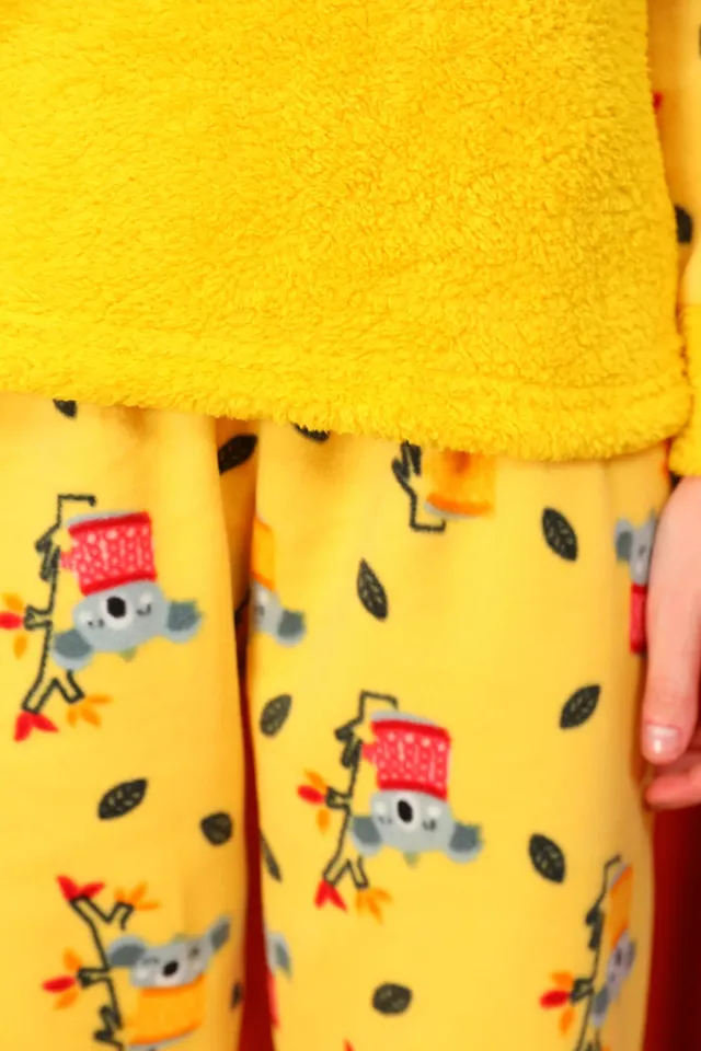 Kadın Peluş Pijama Takımı Sarı