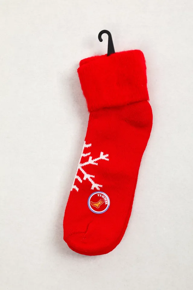 Kadın Peluşlu Desenli Kışlık Termal Çorap Kırmızı