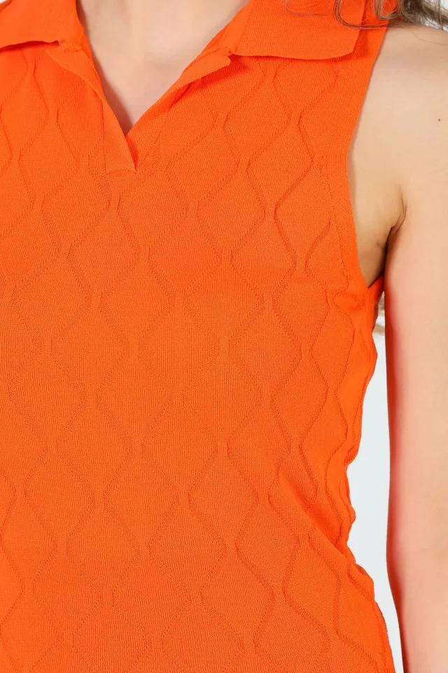 Kadın Polo Yaka Mevsimlik Triko Bluz Orange