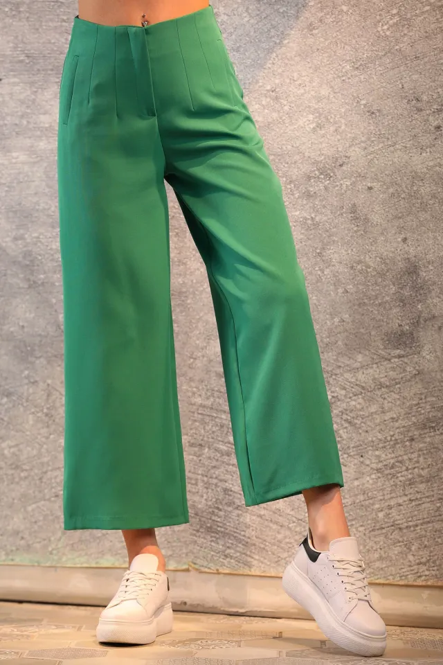 Kadın Rahat Bol Paça Pantolon Yeşil