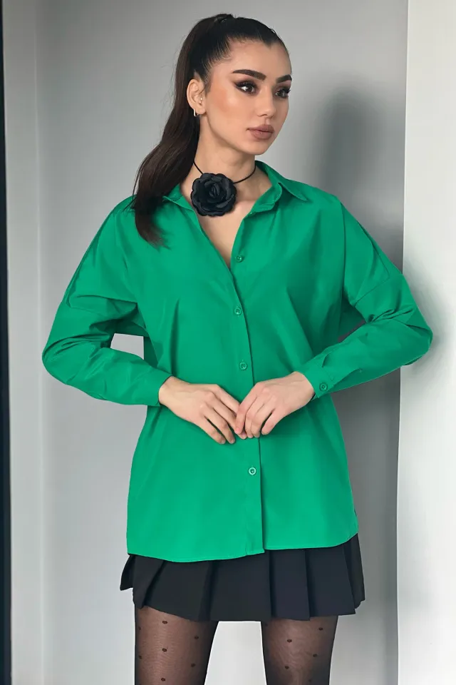 Kadın Salaş Basic Gömlek Yeşil