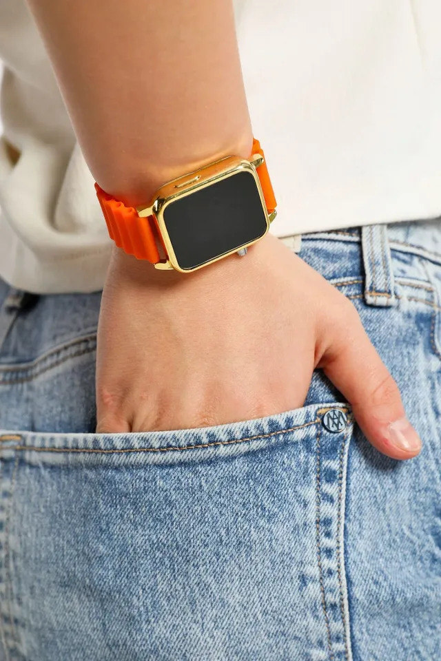 Kadın Silikon Kordonlu Dijital Kol Saati Orange