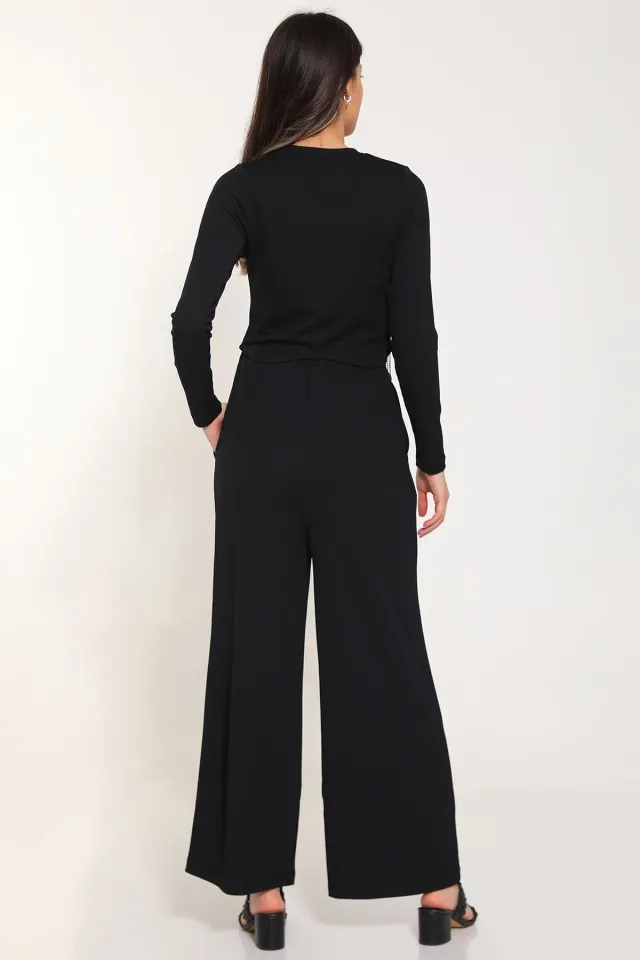 Kadın Taş Detaylı Bluz Pantolon İkili Takım Siyah