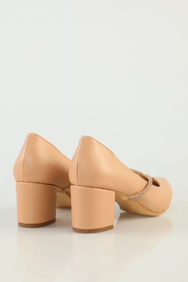 Kadın Taş Detaylı Topuklu Ayakkabı Bej
