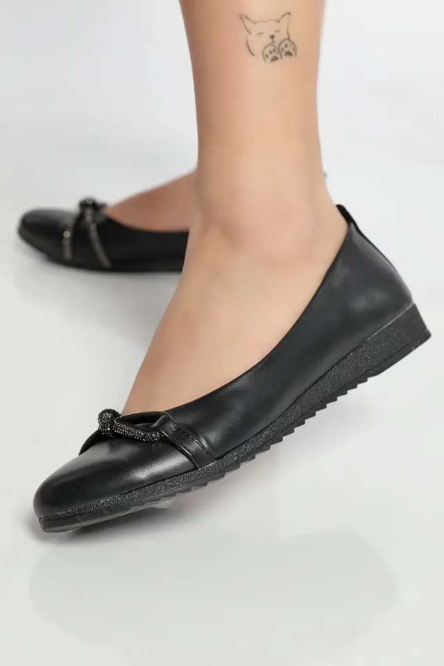 Kadın Taşlı Babet Ayakkabı Siyah