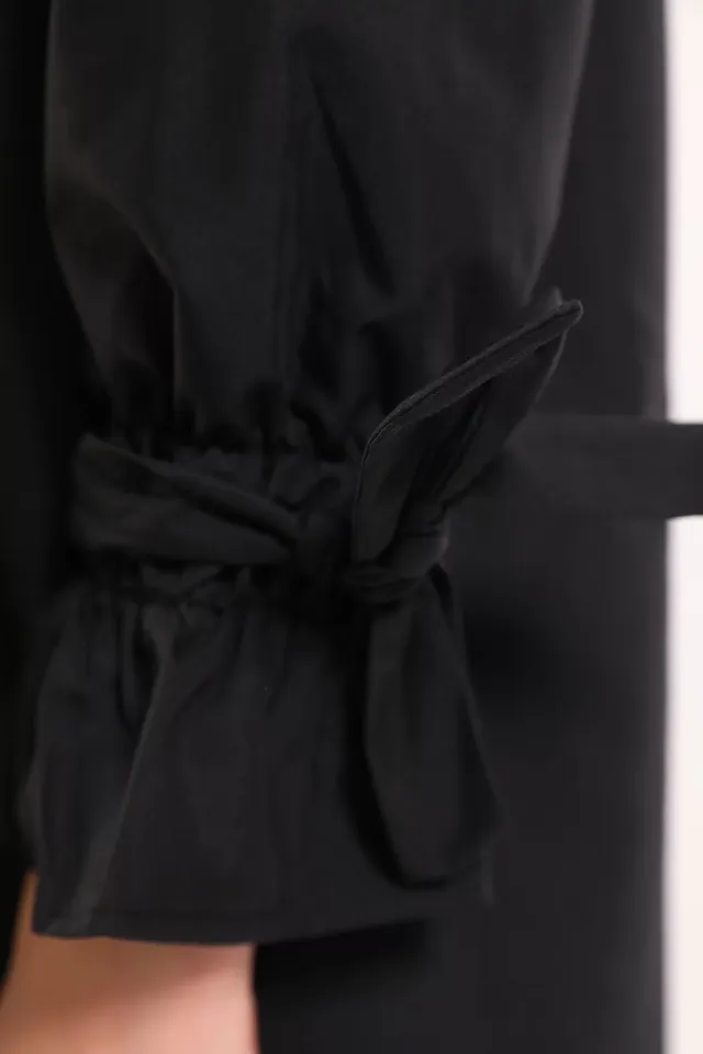 Kadın Taşli Kol Bağlamalı Tunik Gömlek Siyah