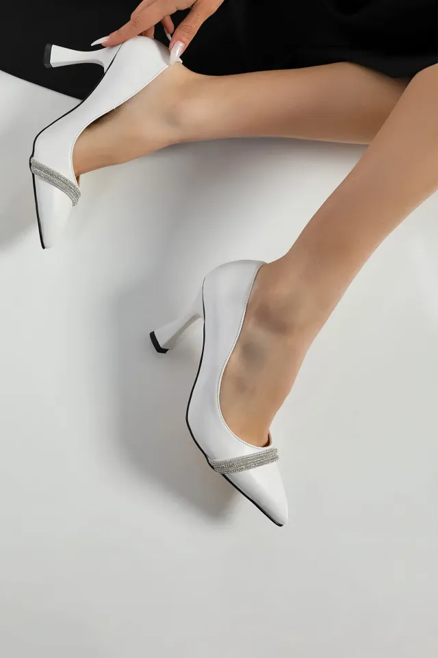 Kadın Taşlı Topuklu Ayakkabı Beyaz
