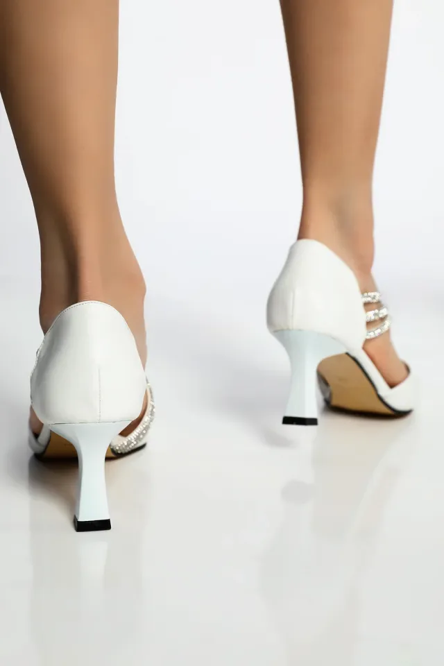 Kadın Taşlı Topuklu Ayakkabı Beyaz